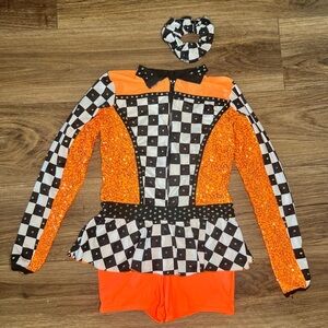 A Wish Come True Kids Orange Checkered Race Dance Costume